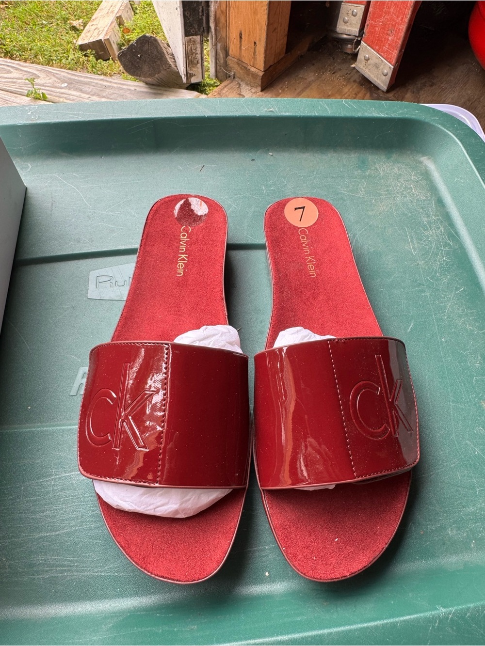 Calvin Klein Glossy Red Patent Slide Sandals